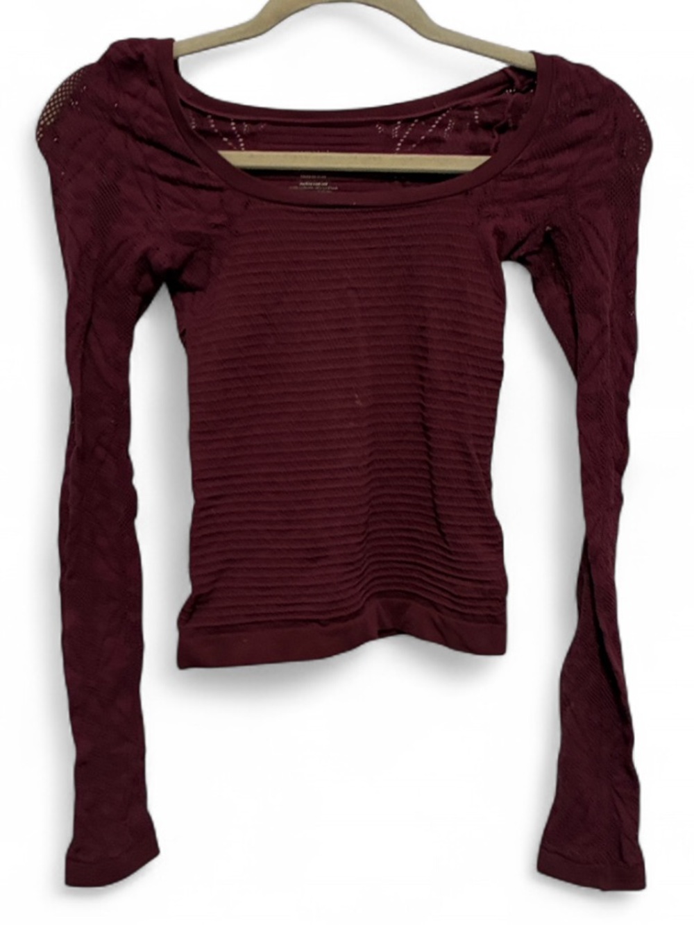 Intimately Free People Dark Red Ribbed Scoop Neck Long Sleeve Seamless Top